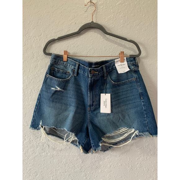 Calvin Klein Jeans High Rise Blue  Shorts Distressed Sz 16/33 NWT - Picture 1 of 6